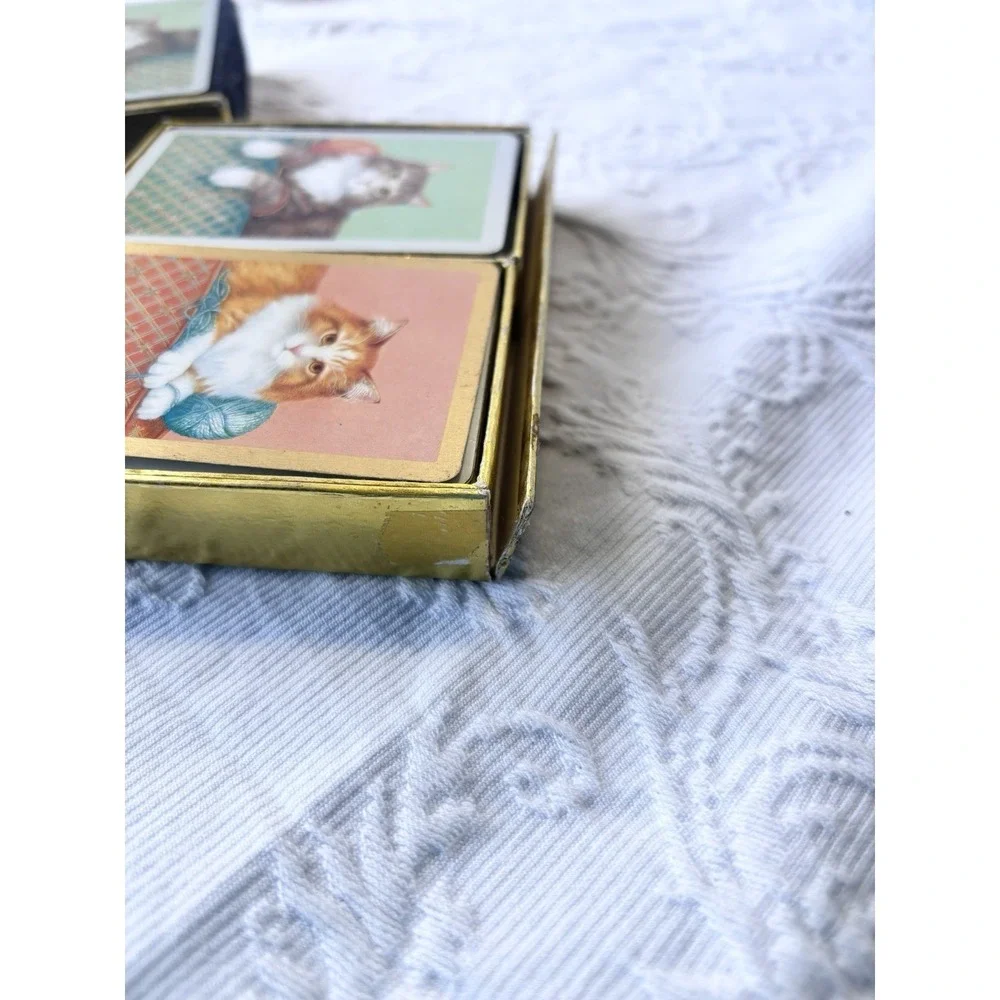 Vintage MCM Congress Double Deck Playing Cards IN BOX Cats Yarn – Used